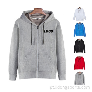 Hoodie de zíper liso por atacado zíper unissex zip up capuz